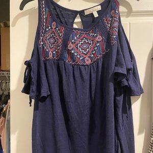 Fourteenth place cold shoulder tunic top
